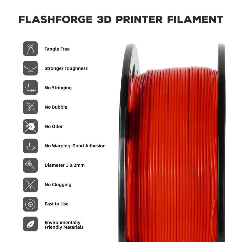 FLASHFORGE PLA Filament 1.75mm Red, 3D Printer Filament 1kg (2.2lbs) Spool, Dimensional Accuracy +/- 0.02mm, 3D Printing Filament Easy to Use and Fits for Most FDM 3D Printers - Image 2